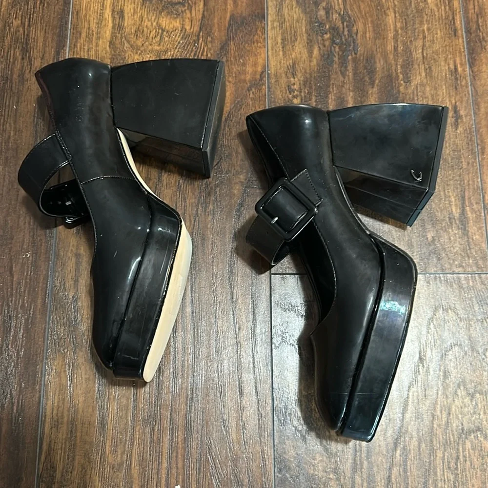 Sam Edelman Circus Dull Distressed Black Platform Patent Leather Block Heeled